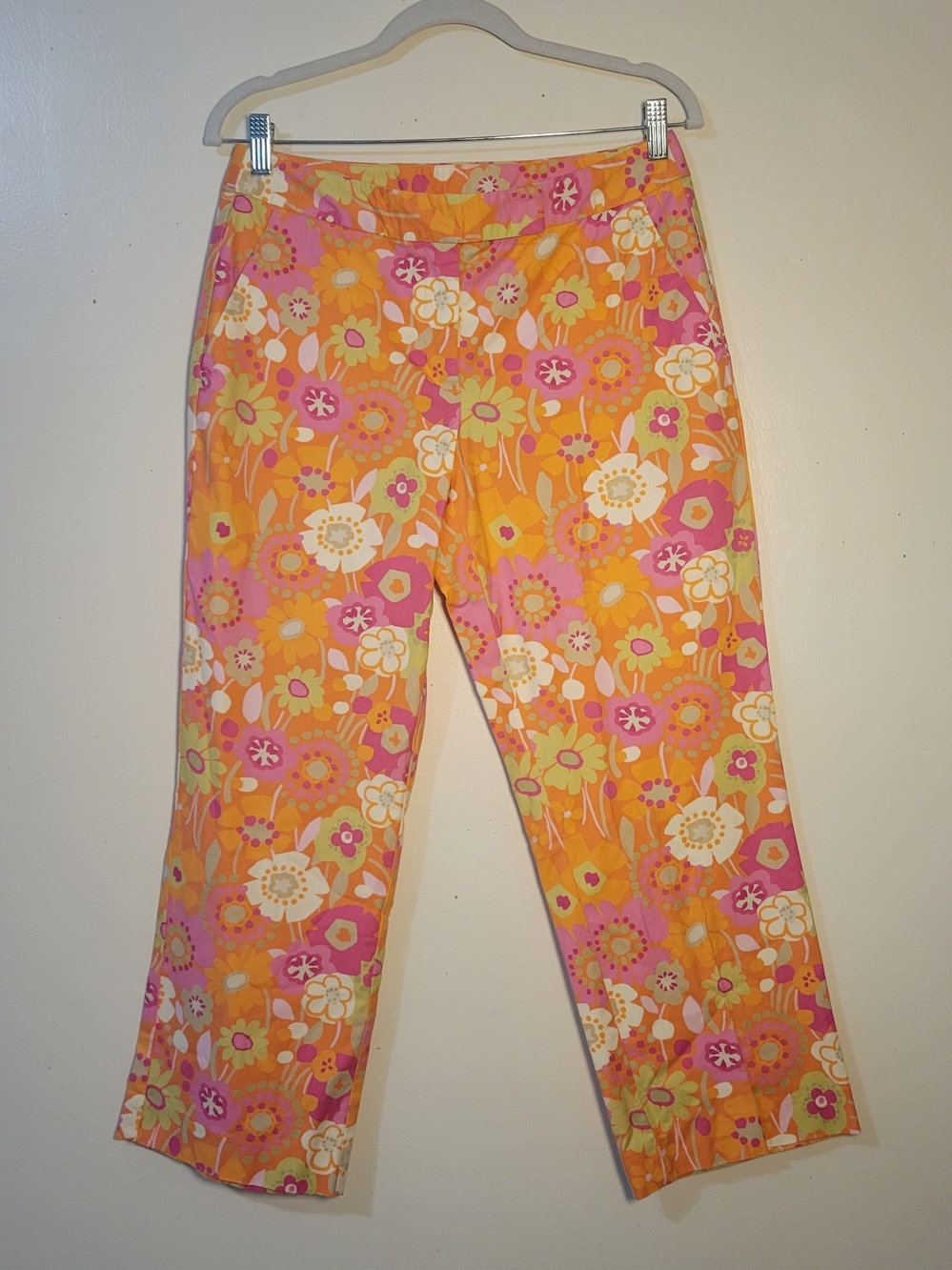 Sigrid Olsen Women's L Floral Print Cotton Blend Wide-Leg Pants - Pink & Orange